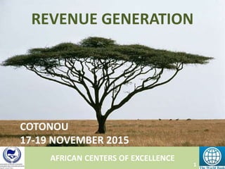 AFRICAN CENTERS OF EXCELLENCE
COTONOU
17-19 NOVEMBER 2015
REVENUE GENERATION
1
 