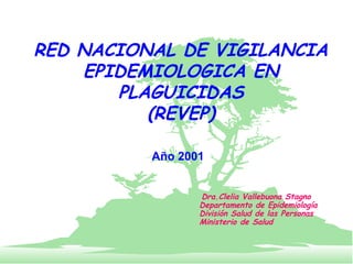 RED NACIONAL DE VIGILANCIA
    EPIDEMIOLOGICA EN
       PLAGUICIDAS
          (REVEP)

          Año 2001


                 Dra.Clelia Vallebuona Stagno
                 Departamento de Epidemiología
                 División Salud de las Personas
                 Ministerio de Salud
 