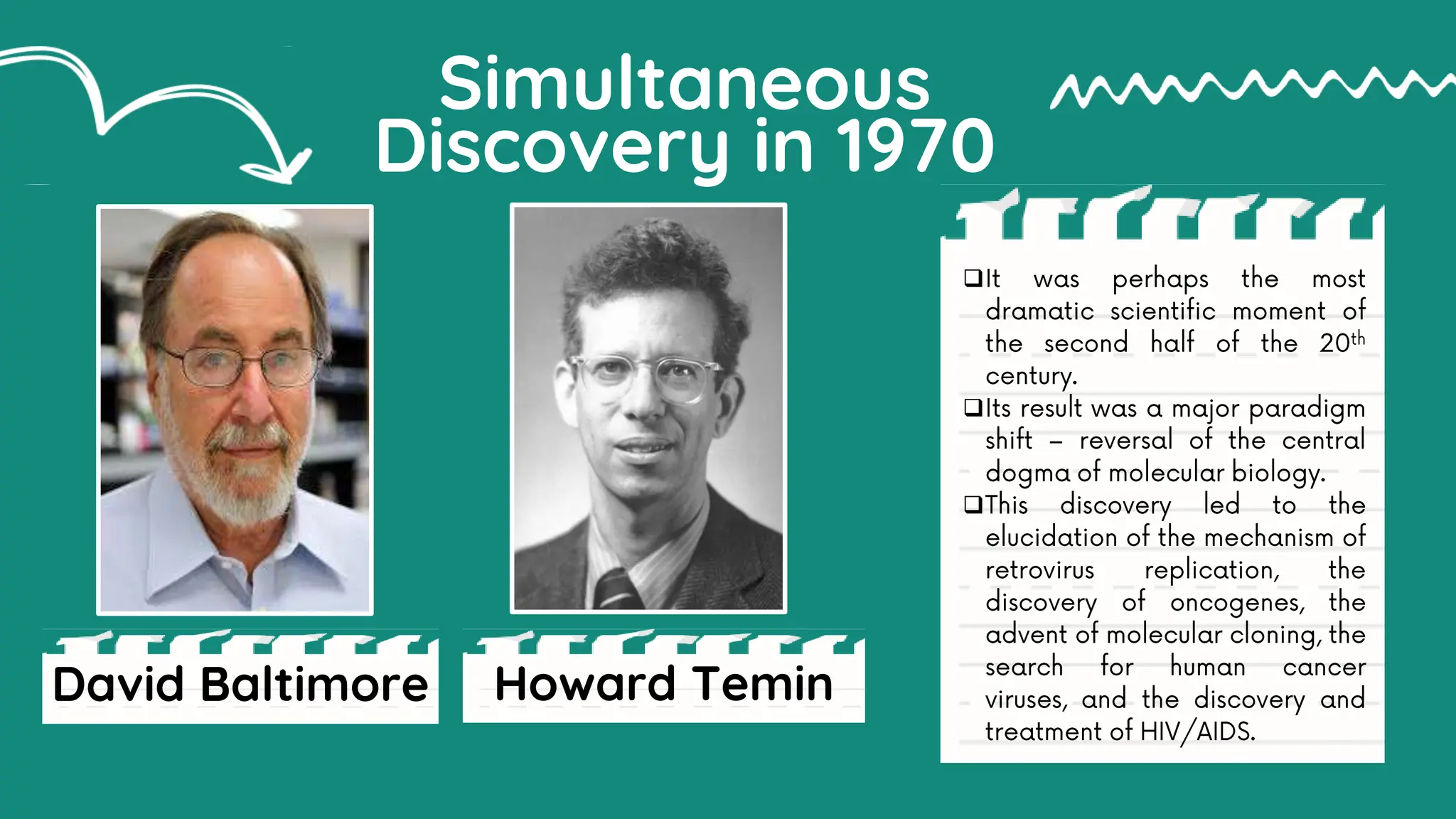 
Simultaneous
Discovery in 1970
David Baltimore Howard Temin