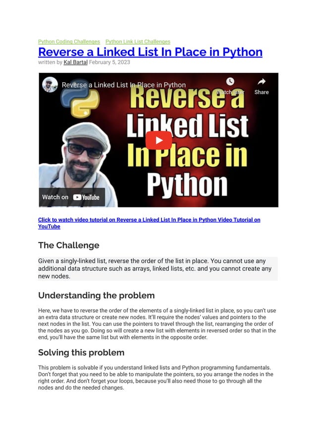 Reverse a Linked List In Place in Python | PDF