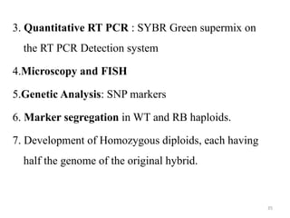 3. Quantitative RT PCR : SYBR Green supermix on
the RT PCR Detection system
4.Microscopy and FISH
5.Genetic Analysis: SNP ...