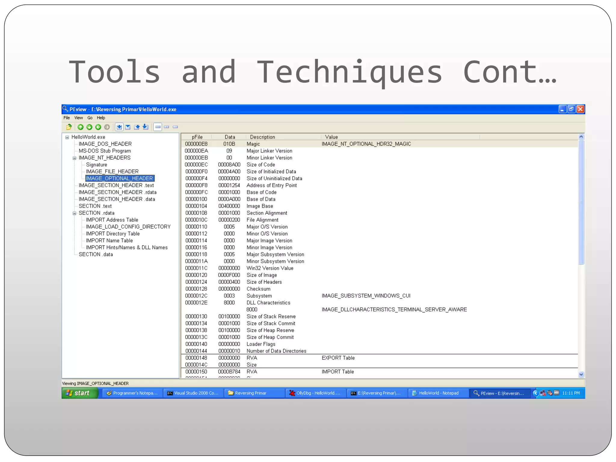 Tools	
  and	
  Techniques	
  Cont…	
  

 