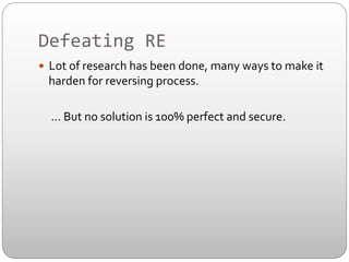 Hacking with Reverse Engineering and Defense against it | PDF