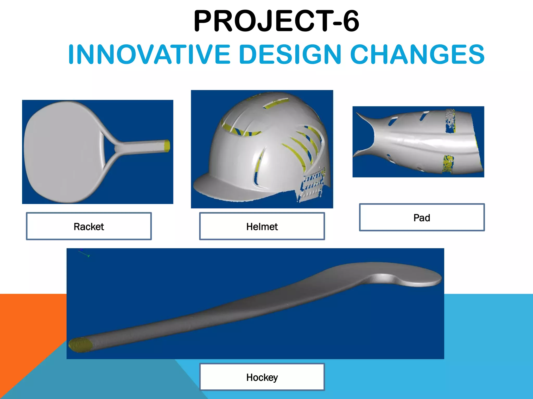 Racket Helmet
Pad
Hockey
PROJECT-6
INNOVATIVE DESIGN CHANGES
 