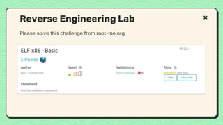 Please solve this challenge from root-me.org
Reverse Engineering Lab
 