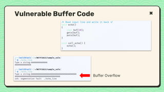 Vulnerable Buffer Code
Buffer Overflow
 