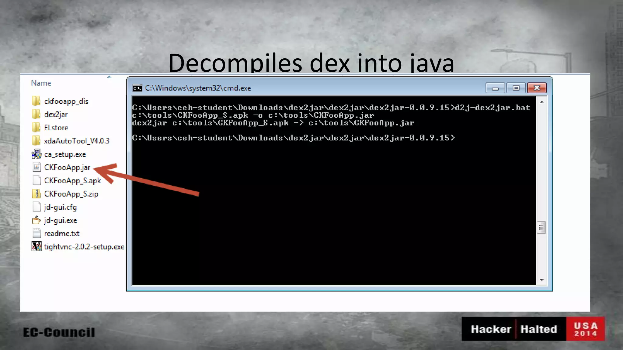 Decompiles dex into java 