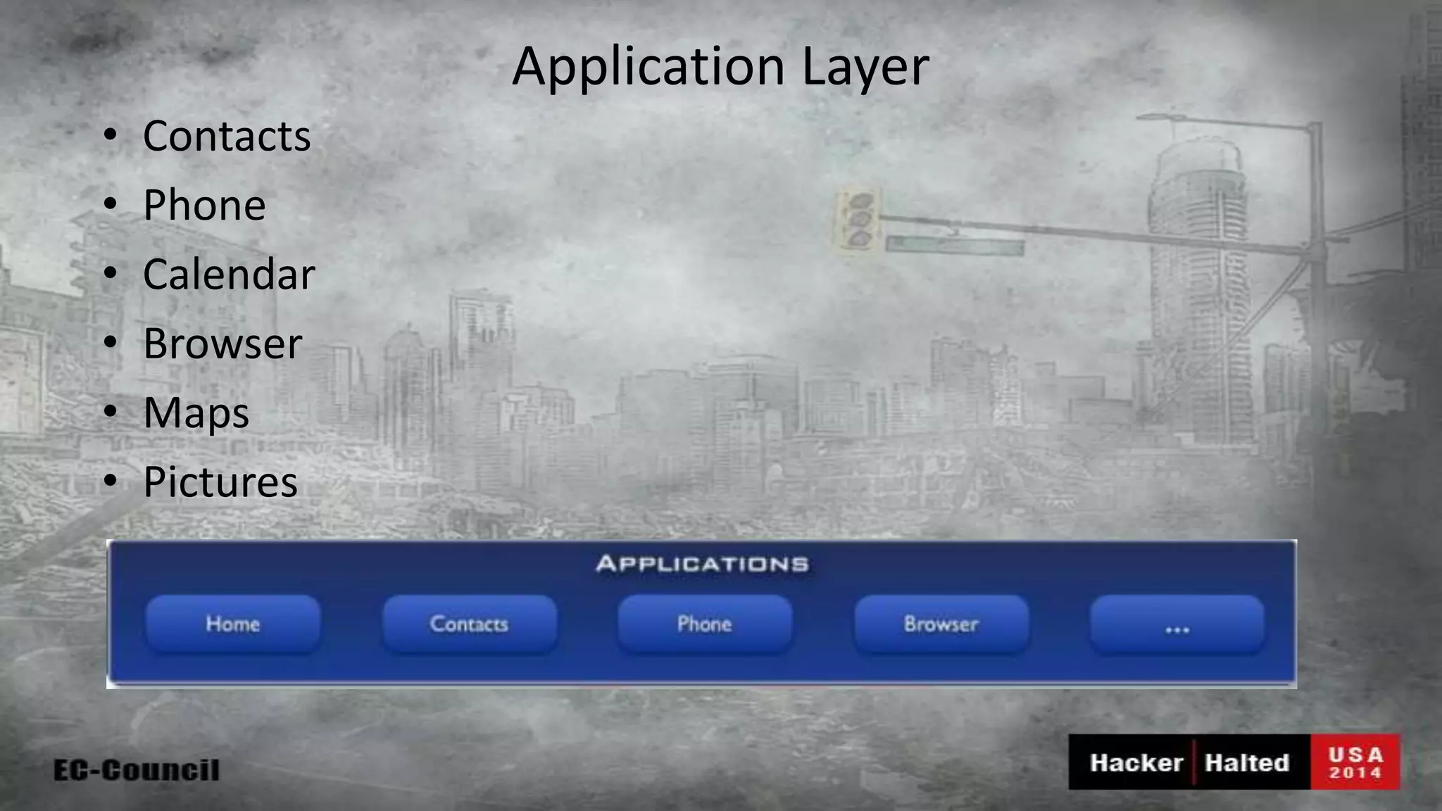 Application Layer • Contacts • Phone • Calendar • Browser • Maps • Pictures 
