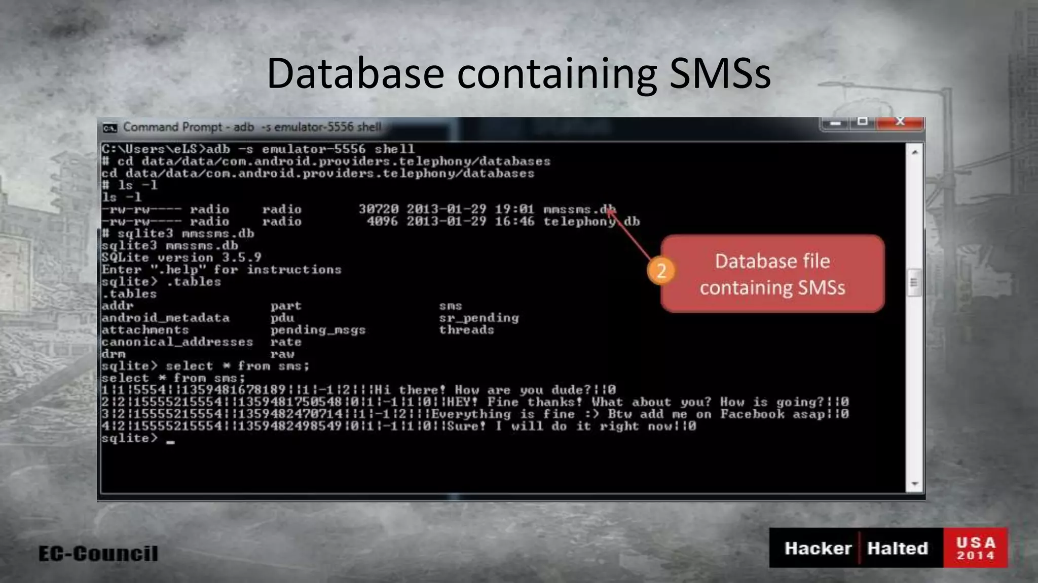 Database containing SMSs 