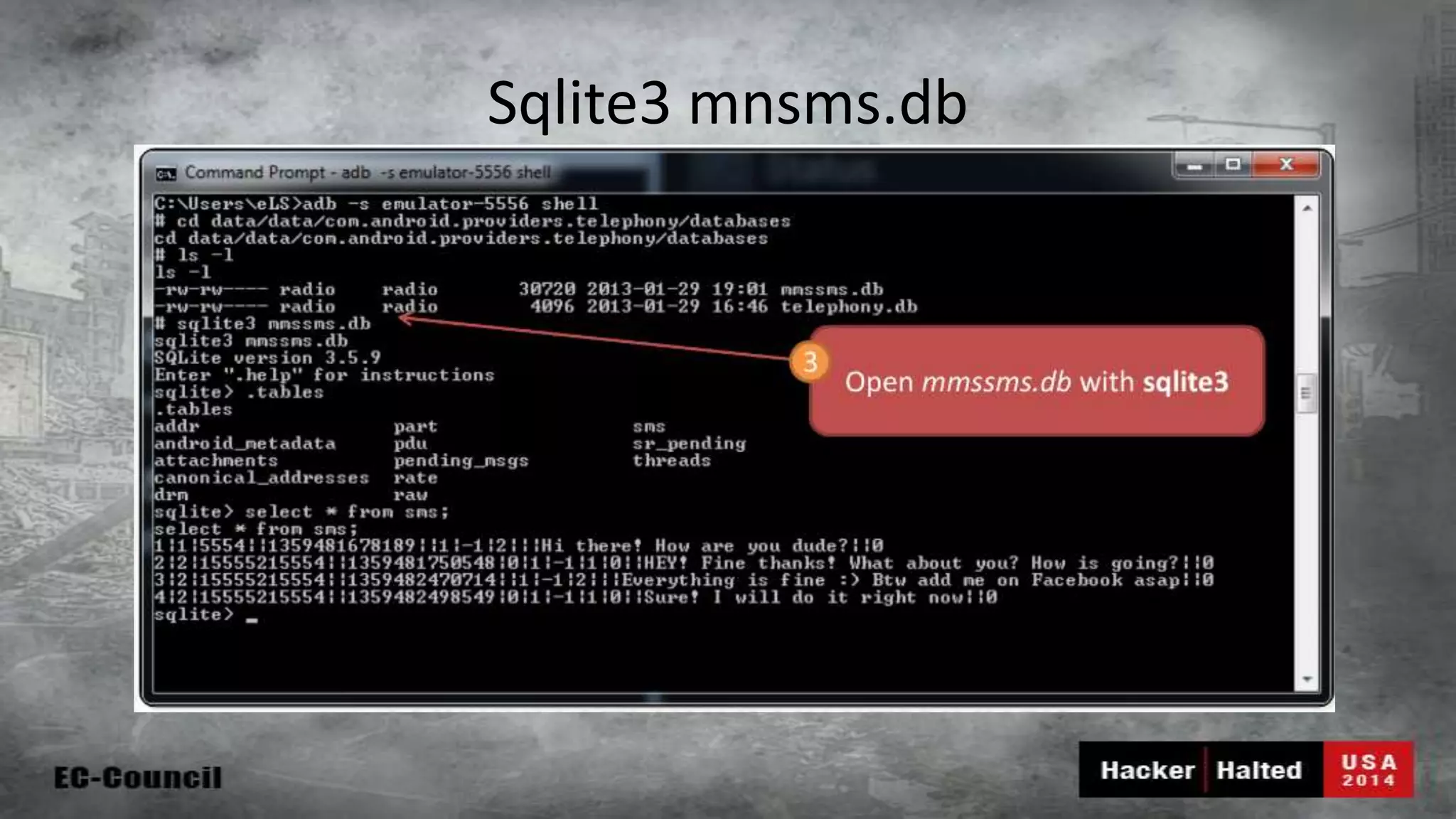 Sqlite3 mnsms.db 