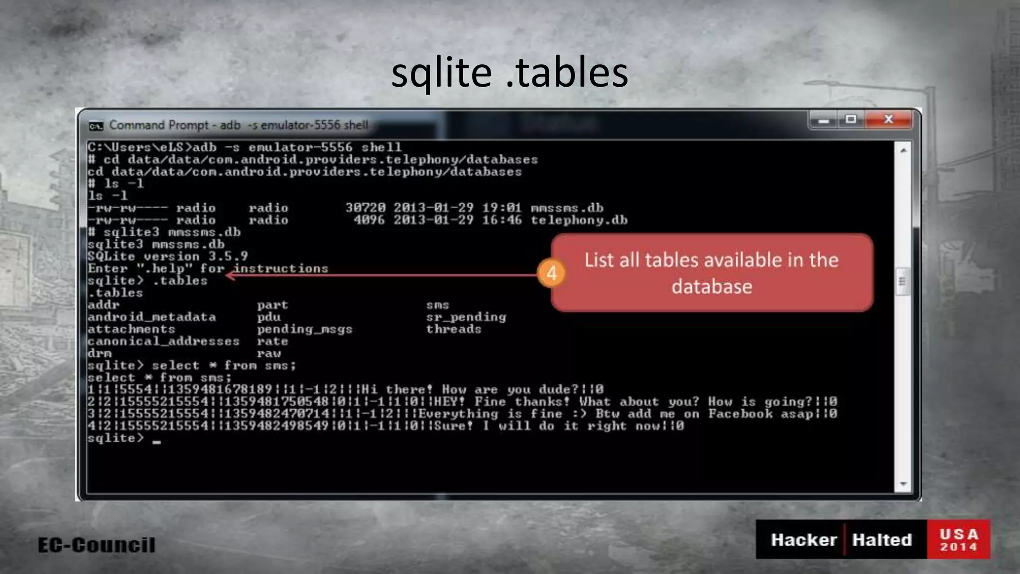 sqlite .tables 