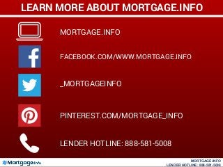 LEARN MORE ABOUT MORTGAGE.INFO
MORTGAGE.INFO
_MORTGAGEINFO
FACEBOOK.COM/WWW.MORTGAGE.INFO
LENDER HOTLINE: 888-581-5008
PINTEREST.COM/MORTGAGE_INFO
MORTGAGE.INFO
LENDER HOTLINE: 888-581-5008
 