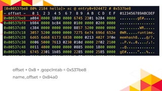 offset + 0x8 + .gopclntab = 0x537be8
name_offset = 0x84a0
 