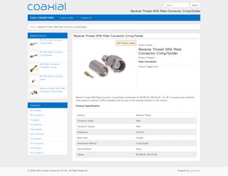 Reverse thread sma male connector crimpsolder