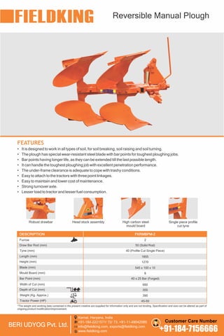 Reversible Manual Plough Manufacturers & Suppliers - FieldKing