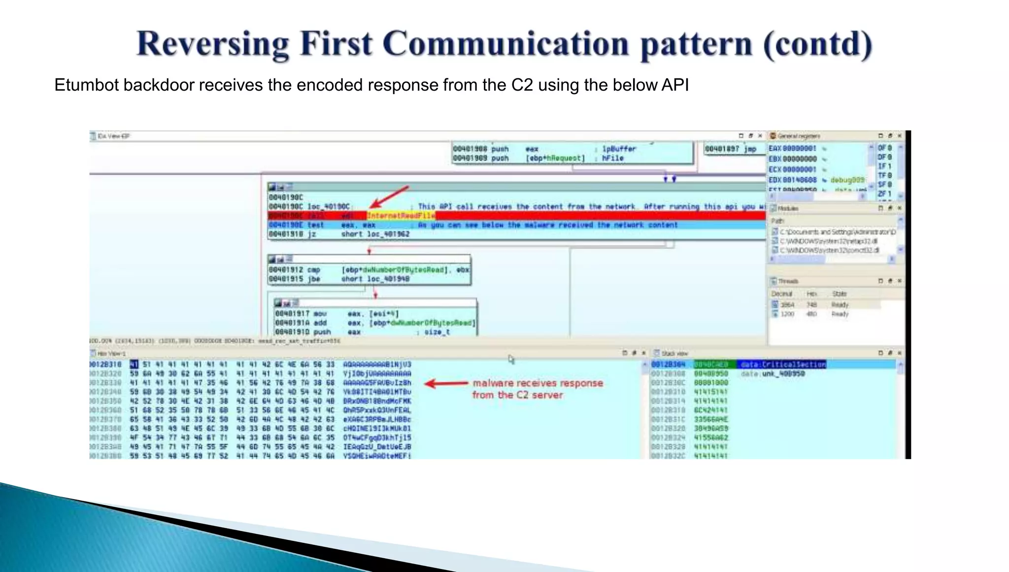 Etumbot backdoor receives the encoded response from the C2 using the below API 
 