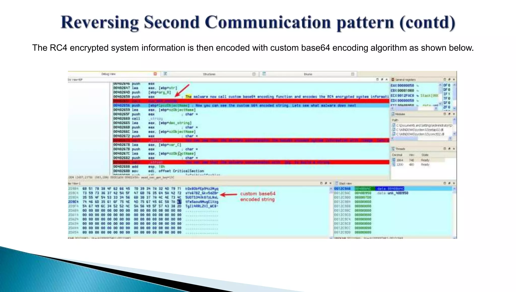 The RC4 encrypted system information is then encoded with custom base64 encoding algorithm as shown below. 
 
