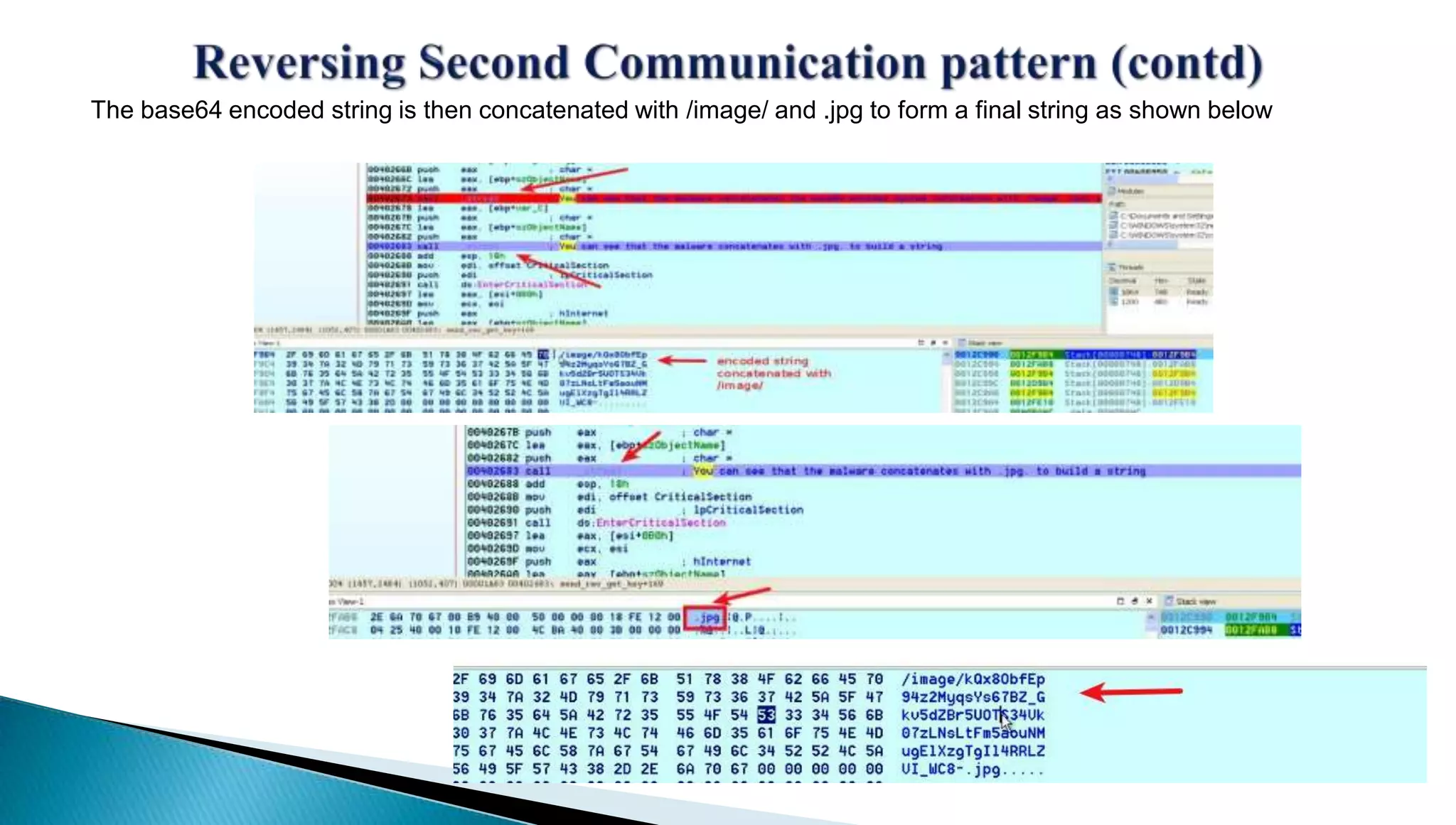 The base64 encoded string is then concatenated with /image/ and .jpg to form a final string as shown below 
 