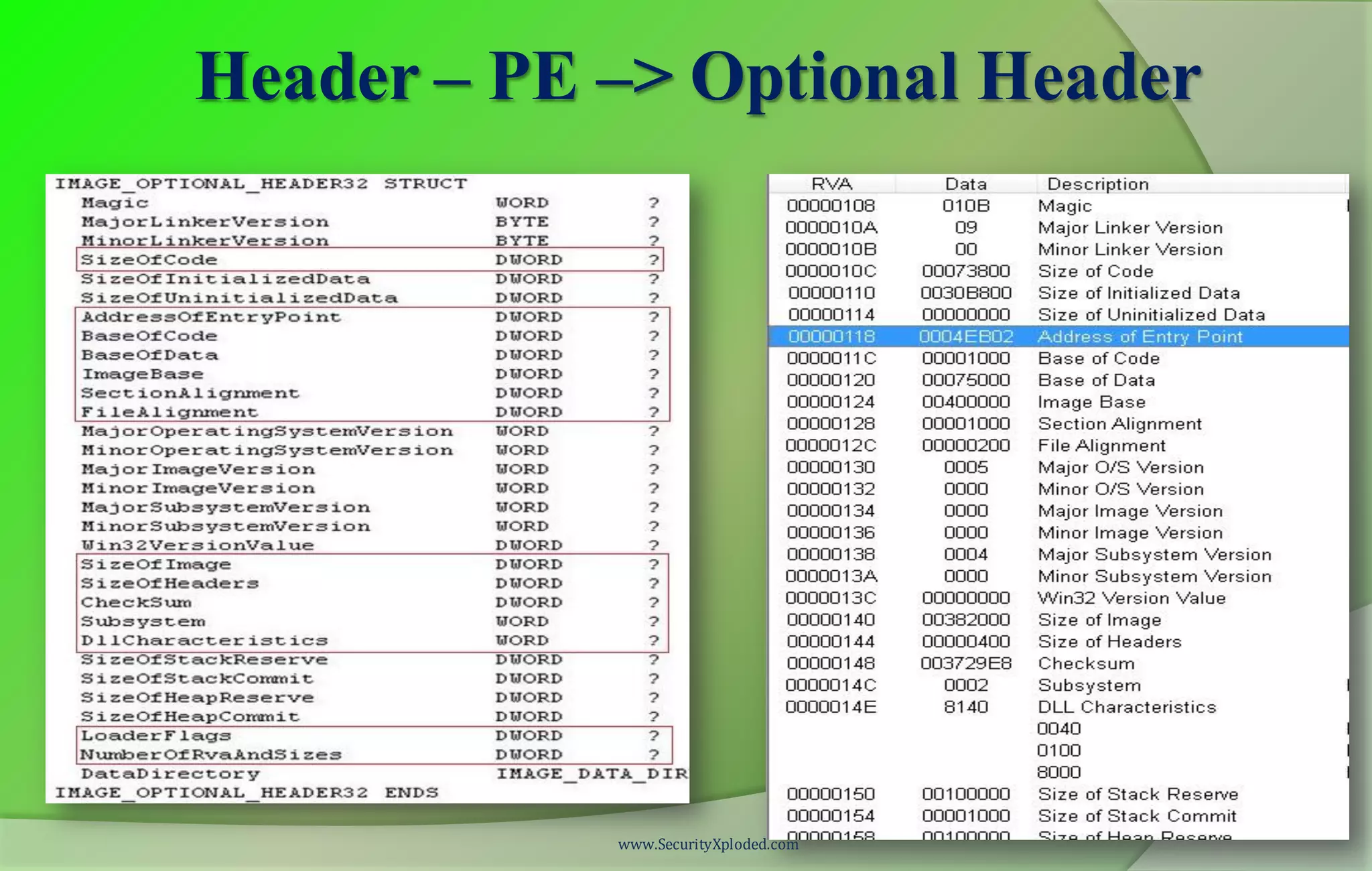 Header – PE –> Optional Header
www.SecurityXploded.com
 