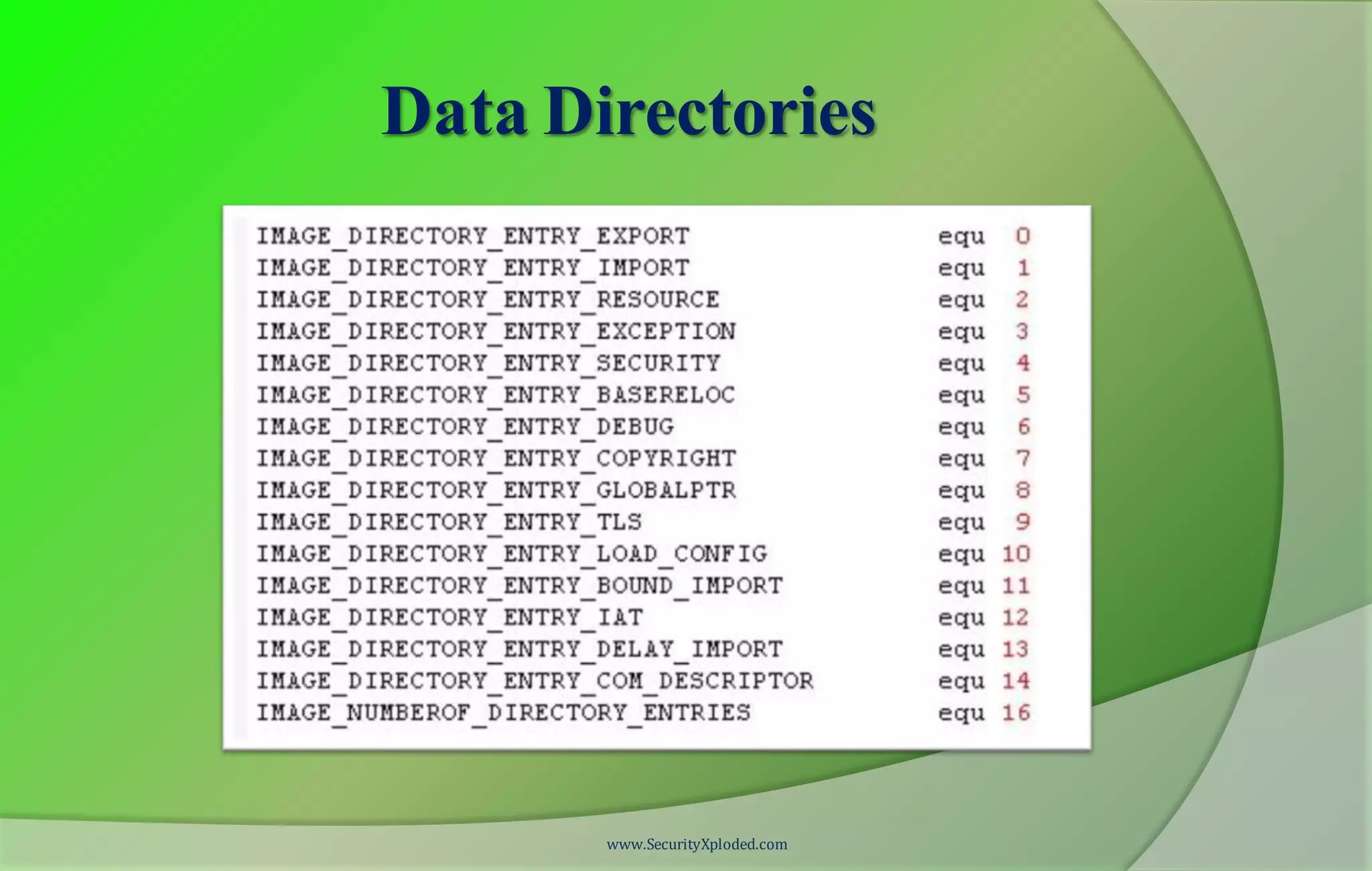 Data Directories
www.SecurityXploded.com
 