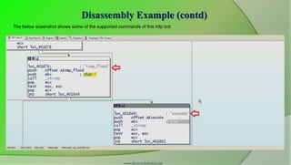 Disassembly Example (contd)
The below sceenshot shows some of the supported commands of this http bot




                                                   www.SecurityXploded.com
 