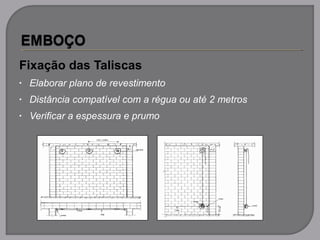 Fixação das Taliscas
• Elaborar plano de revestimento
• Distância compatível com a régua ou até 2 metros
• Verificar a espessura e prumo
 