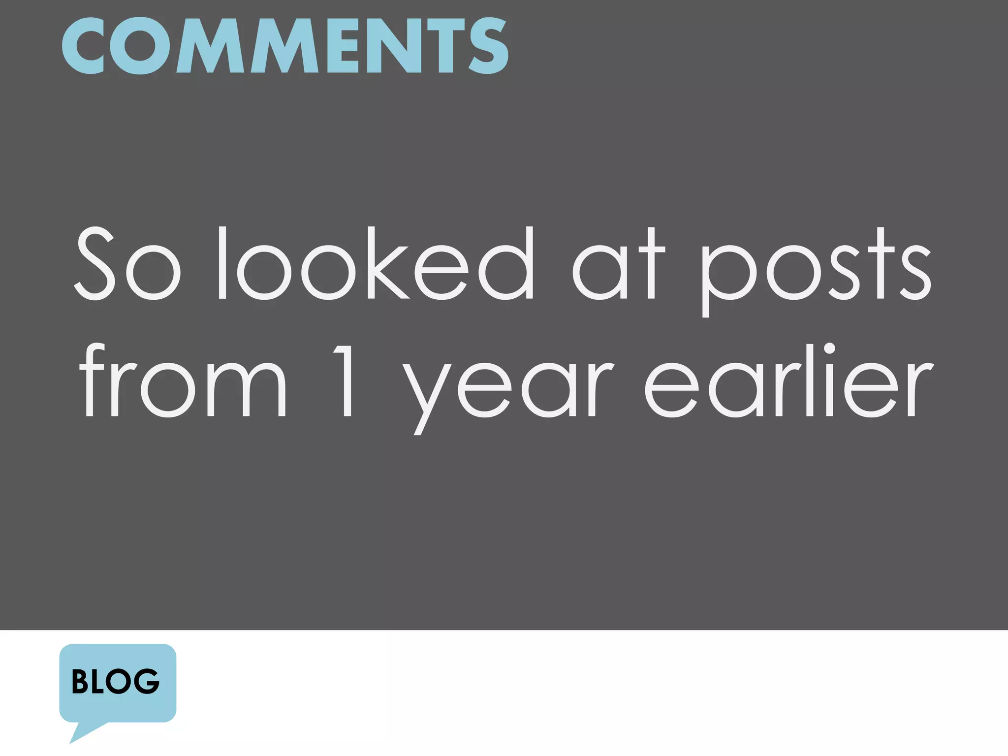 COMMENTS

So looked at posts
from 1 year earlier

BLOG
 