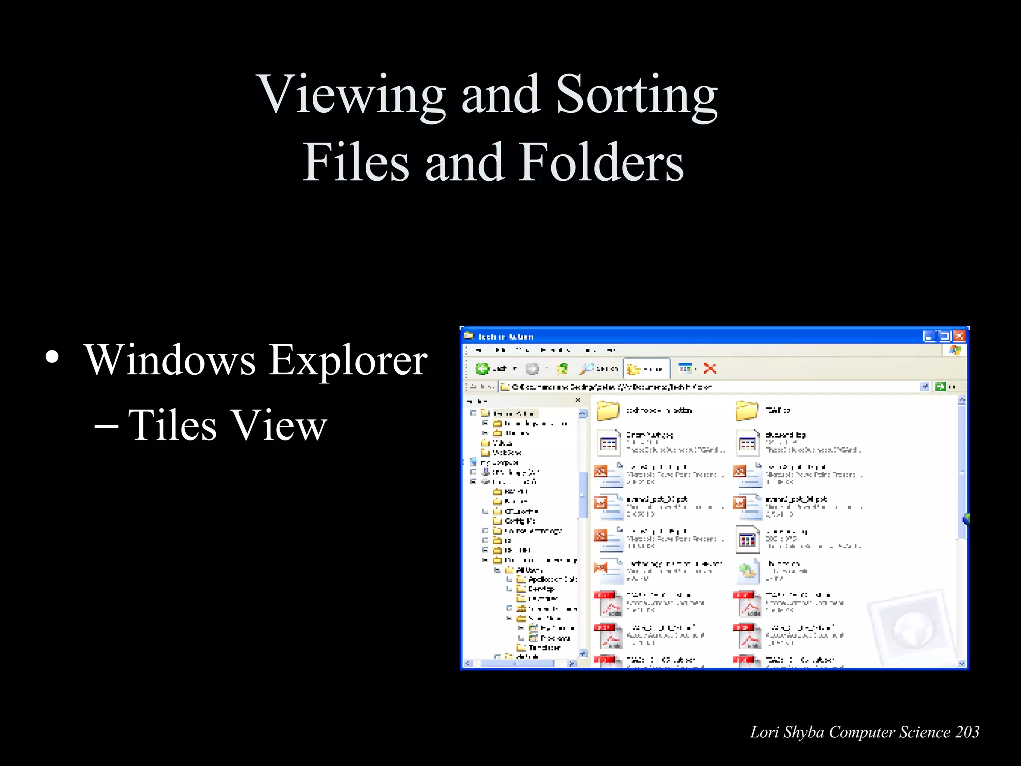 Viewing and Sorting  Files and Folders Windows Explorer Tiles View 