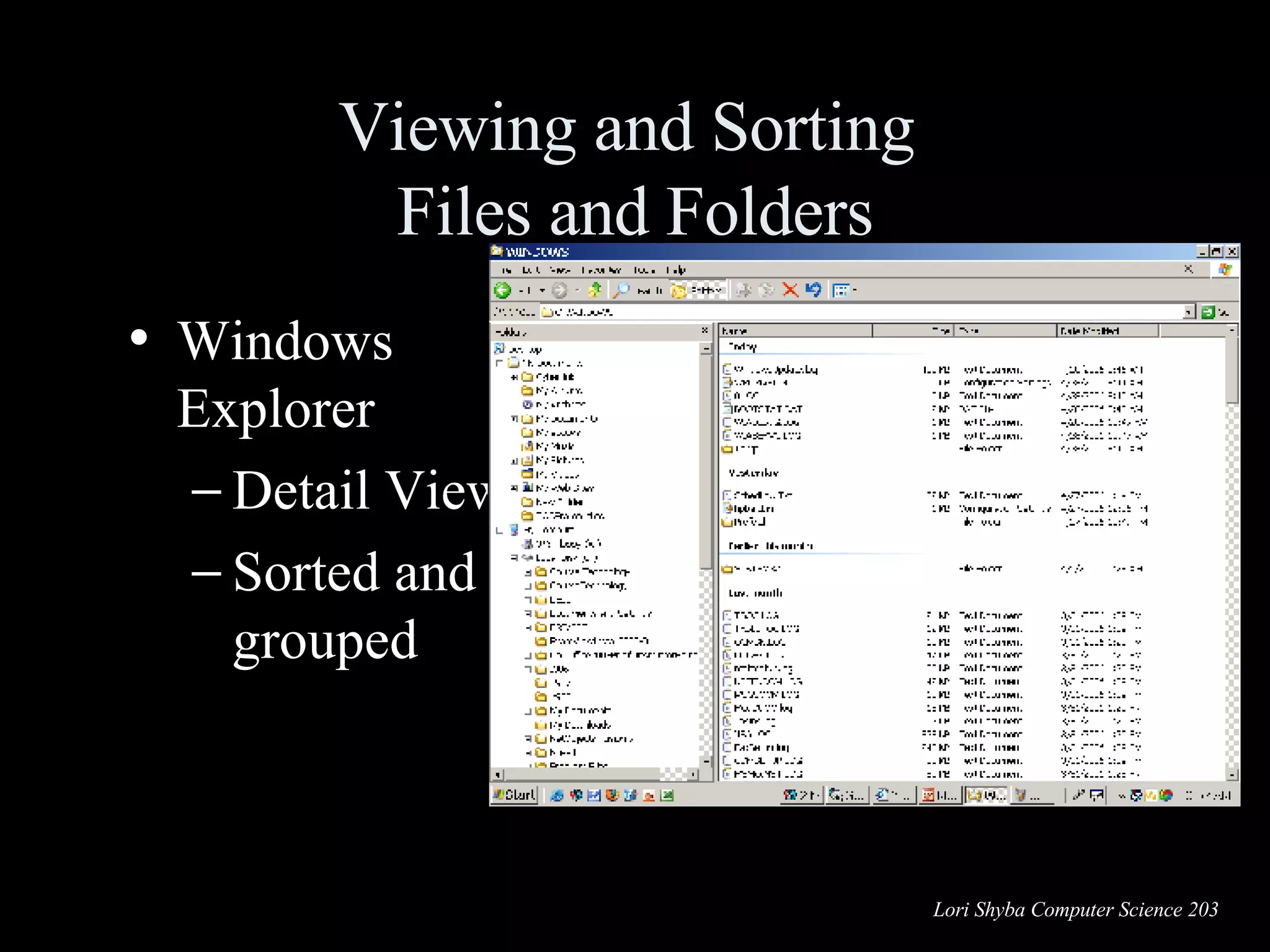 Viewing and Sorting  Files and Folders Windows Explorer Detail View Sorted and grouped 