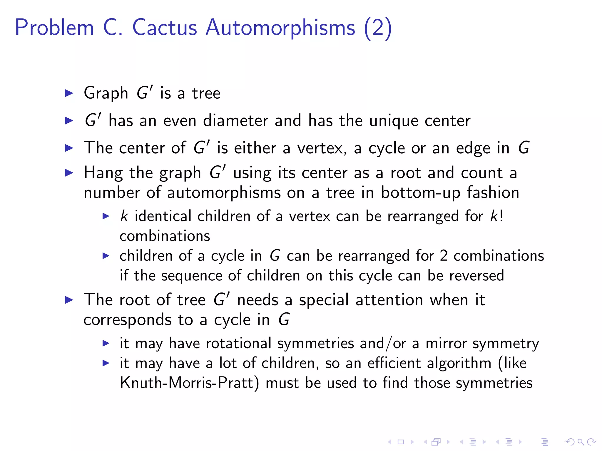 Problem B. Bonus Cards 
I The problem is solved by dynamic programming 
I Let k be the total number of tickets already distributed, 
0  k  n 
I Let g be the number of ICPC card holders who already got 
tickets, max(0; k  b)  g  min(a; k) 
I Let Ps;k;g be the probability of Dmitry getting a ticket with a 
card that has s slots in each draw round 
I s = 2 for ICPC card, and s = 1 for ACM card 
I Use the following equation to compute the desired probability 
Ps;0;0 for each s: 
Ps;k;g = 
s + 2(a  g)Ps;k+1;g+1 + (b  k + g)Ps;k+1;g 
s + 2(a  g) + (b  k + g) 
I Here s +2(a g)+(b k +g) is the total number of slots in 
this draw round for Dmitry's card, for a  g remaining ICPC 
cards, and for b  k + g remaining ACM cards 
 