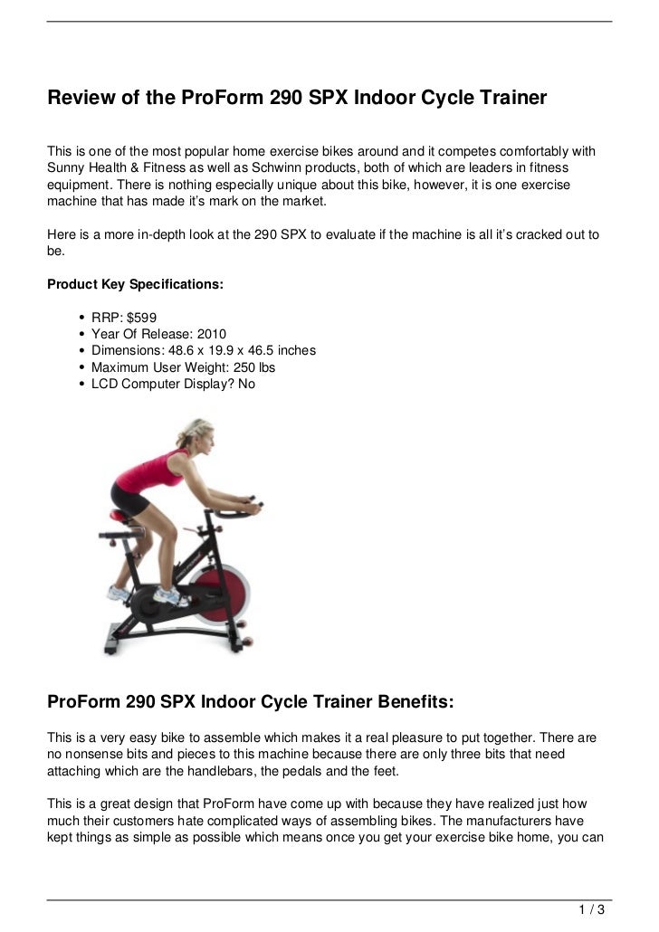 Review of the ProForm 290 SPX Indoor Cycle Trainer