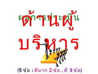 ด้ า นผู ้
ผลการประเมิ น


บริ ห าร
(5 ข้ อ : ดี ม าก 2 ข้ อ , ดี 3 ข้ อ )
 
