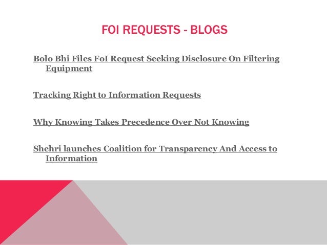 FOI REQUESTS - BLOGS
Bolo Bhi Files FoI Request Seeking Disclosure On Filtering
Equipment
Tracking Right to Information Re...