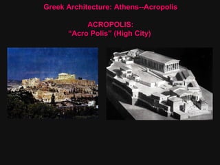 Greek Architecture: Athens--Acropolis ACROPOLIS: “ Acro Polis” (High City)  