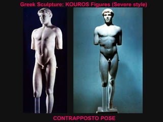 Greek Sculpture: KOUROS Figures (Severe style) CONTRAPPOSTO POSE 