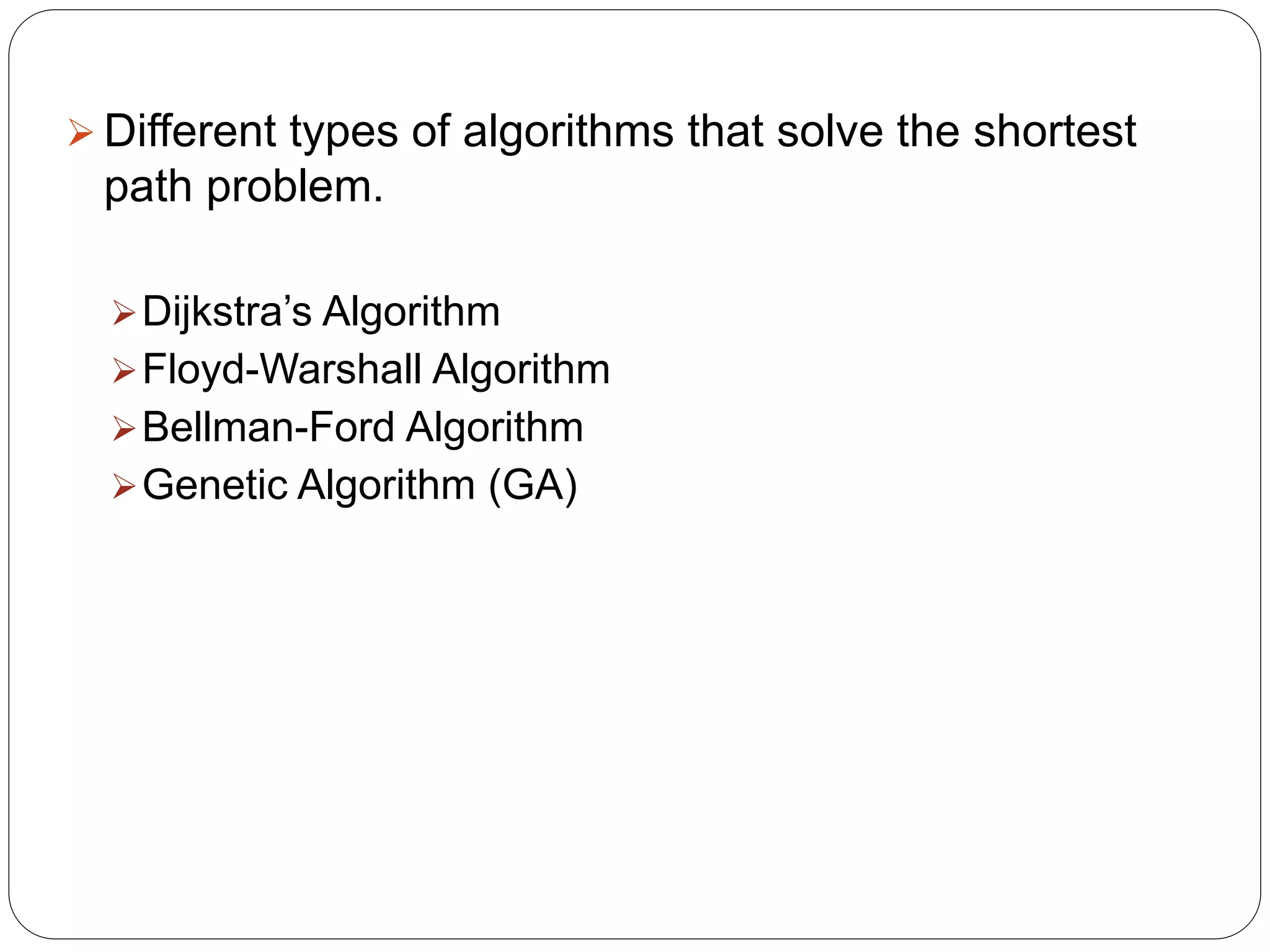 Review and evaluations of shortest path algorithms | PPT