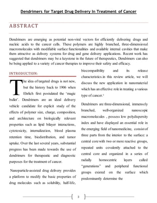 Dendrimers for Target Drug Delivery In Treatment of Cancer | DOCX