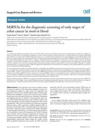 MiRNAs for the diagnostic screening of early stages of colon cancer in ...