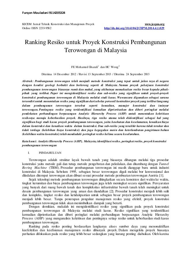 Review dan Translate Paper "Risk Ranking for Tunnelling 