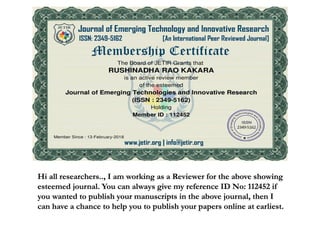 Reviewer jetir certificate for researchers