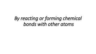 By reacting or forming chemical
bonds with other atoms
 