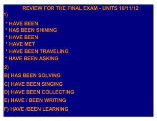 Review for the final exam, gilmar