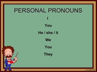 PERSONAL PRONOUNS I You He / she / it We You They