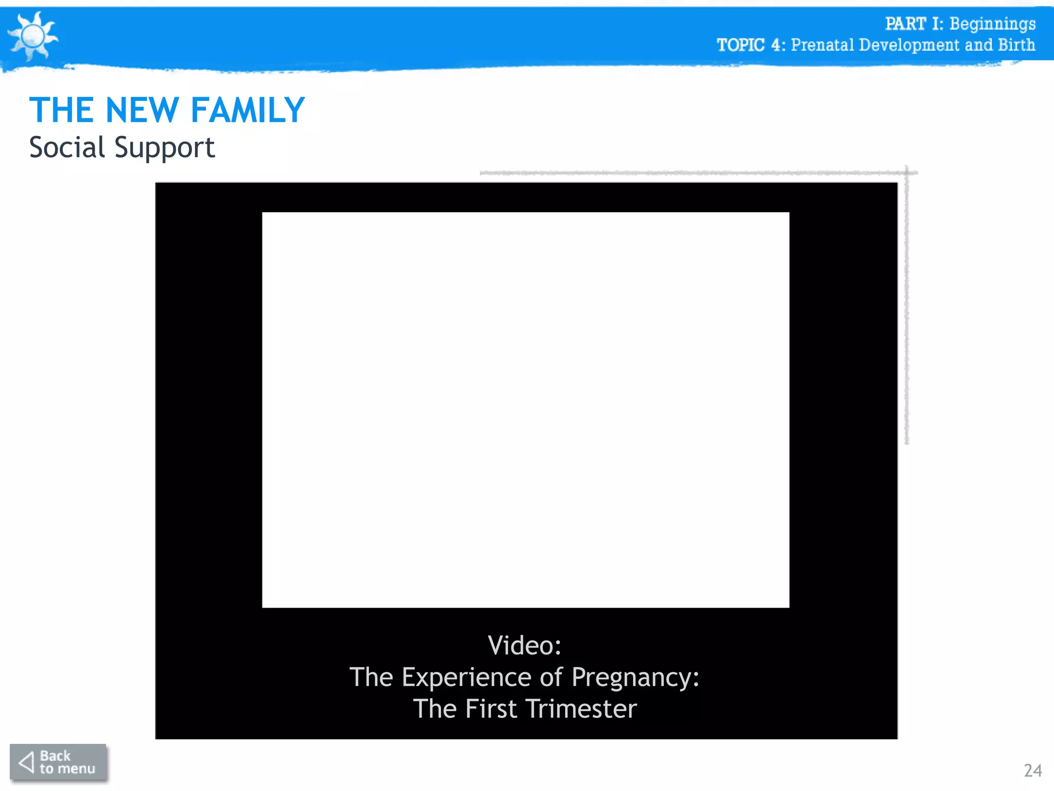 24
Social Support
Video:
The Experience of Pregnancy:
The First Trimester
THE NEW FAMILY
 