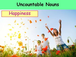 Uncountable Nouns
Happiness
 