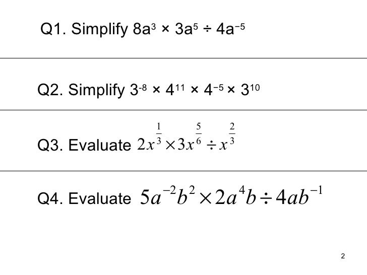 Review Multiplication And Division Law Of Indices