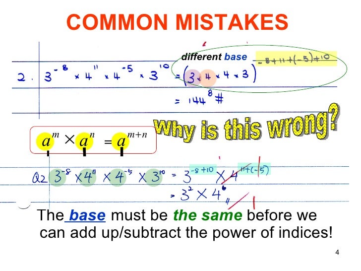 Review multiplication and division law of indices
