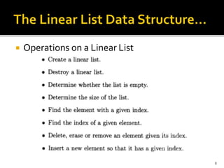  Operations on a Linear List
8
 