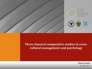 Nov. 30th 2010
Zhang Chaohui
Three classical comparative studies in cross-
cultural management and psychology
 