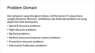 Problem Domain
Dari pelajaran yang dirangkum diatas, terlihat peran IT cukup (baca:
sangat) berperan dominan. Setidaknya a...
